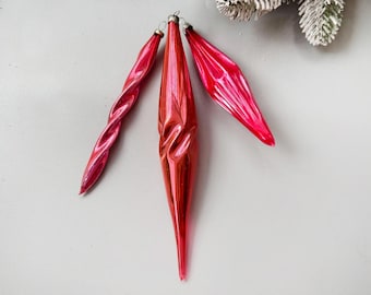 Carámbanos de cristal, juego de 3 adornos navideños vintage, decoración retro para las fiestas.
