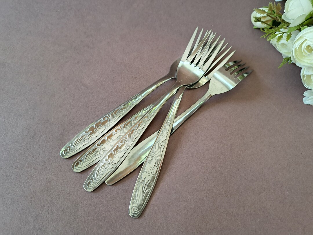Vintage Serving Forks Set of 5 Dinner Forks Retro Flatware Etsy