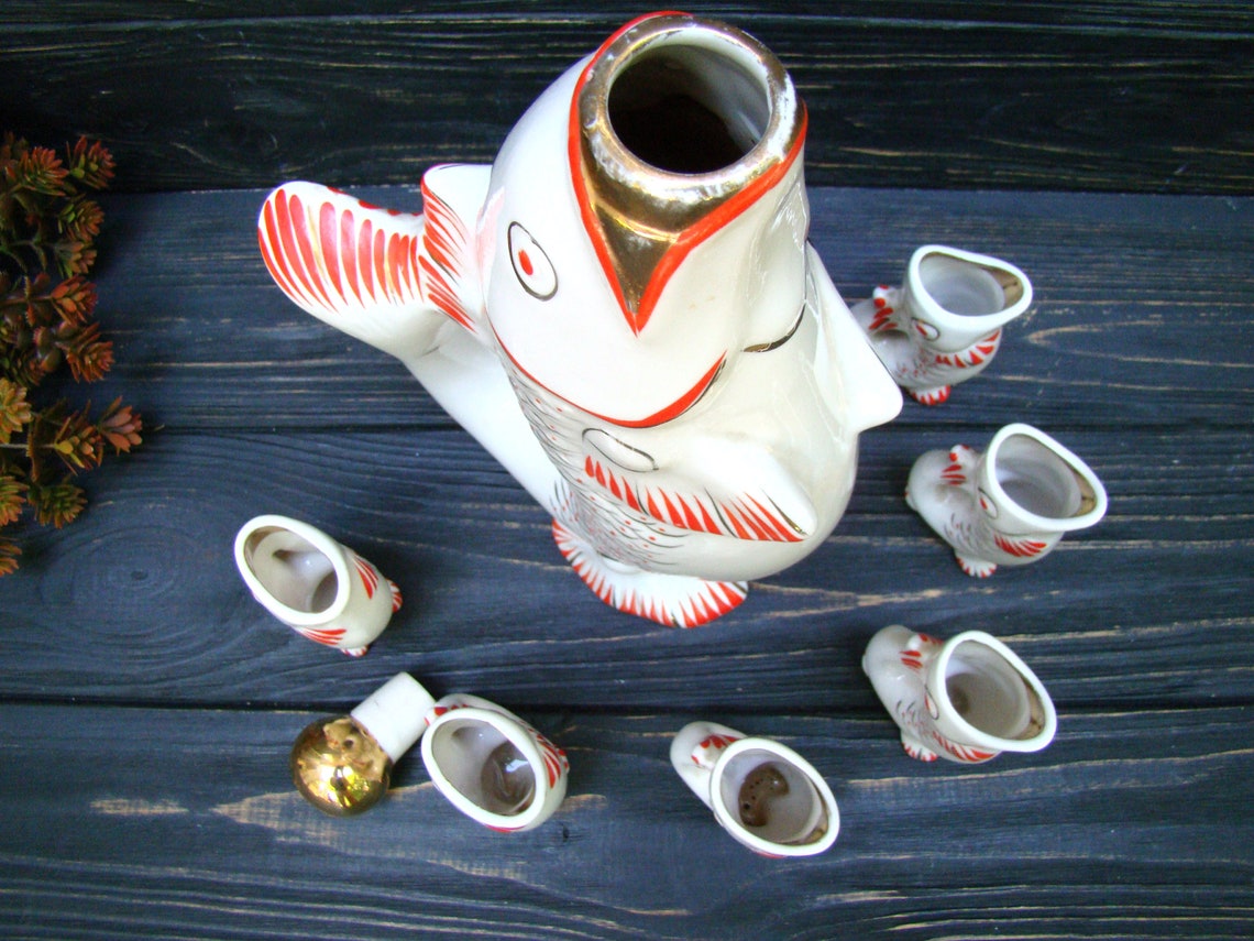 Whiskey Drinking Set Fish Decanter and 6 Shot Glasses Etsy