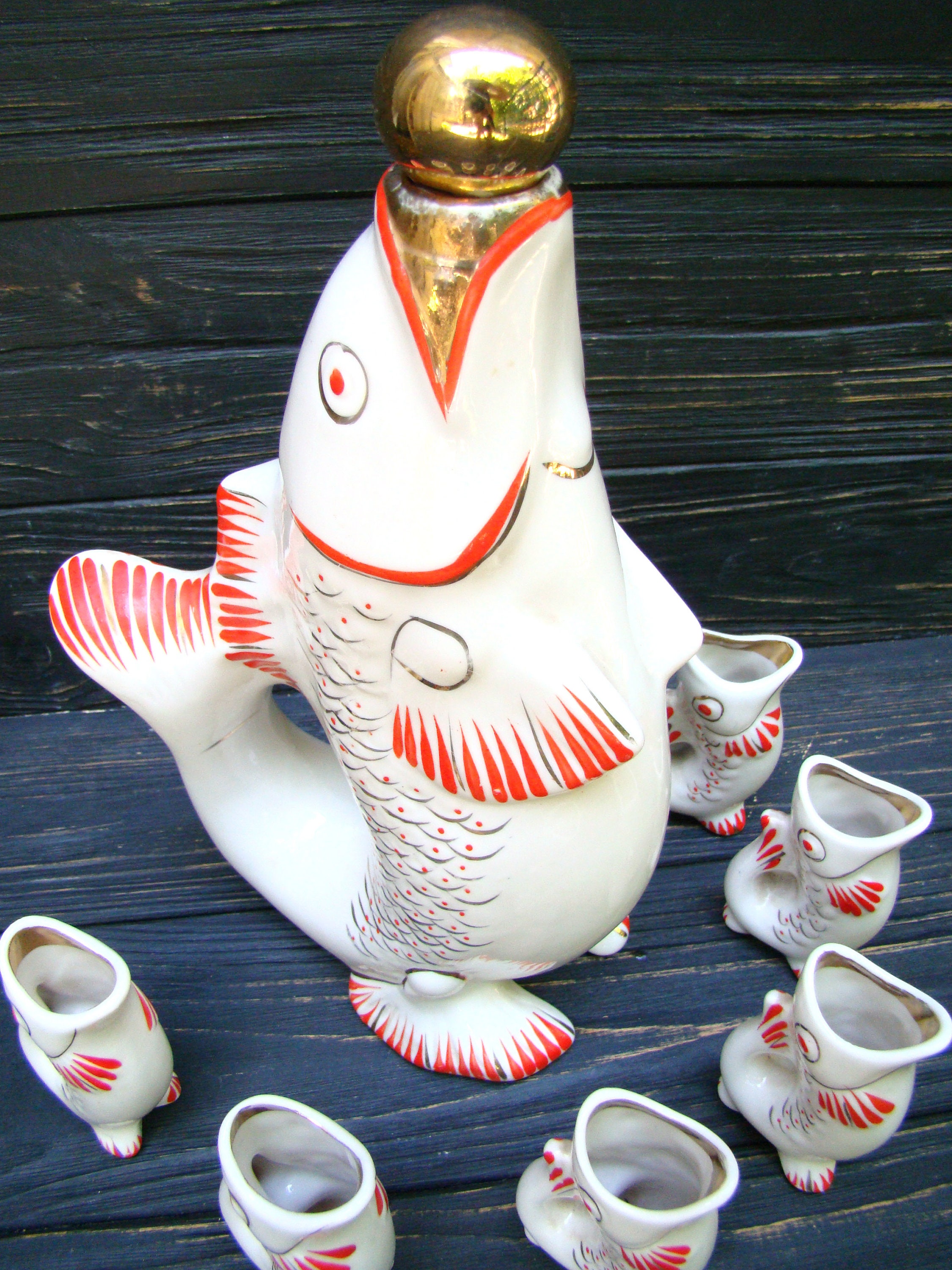 Whiskey Drinking Set Fish Decanter and 6 Shot Glasses Etsy