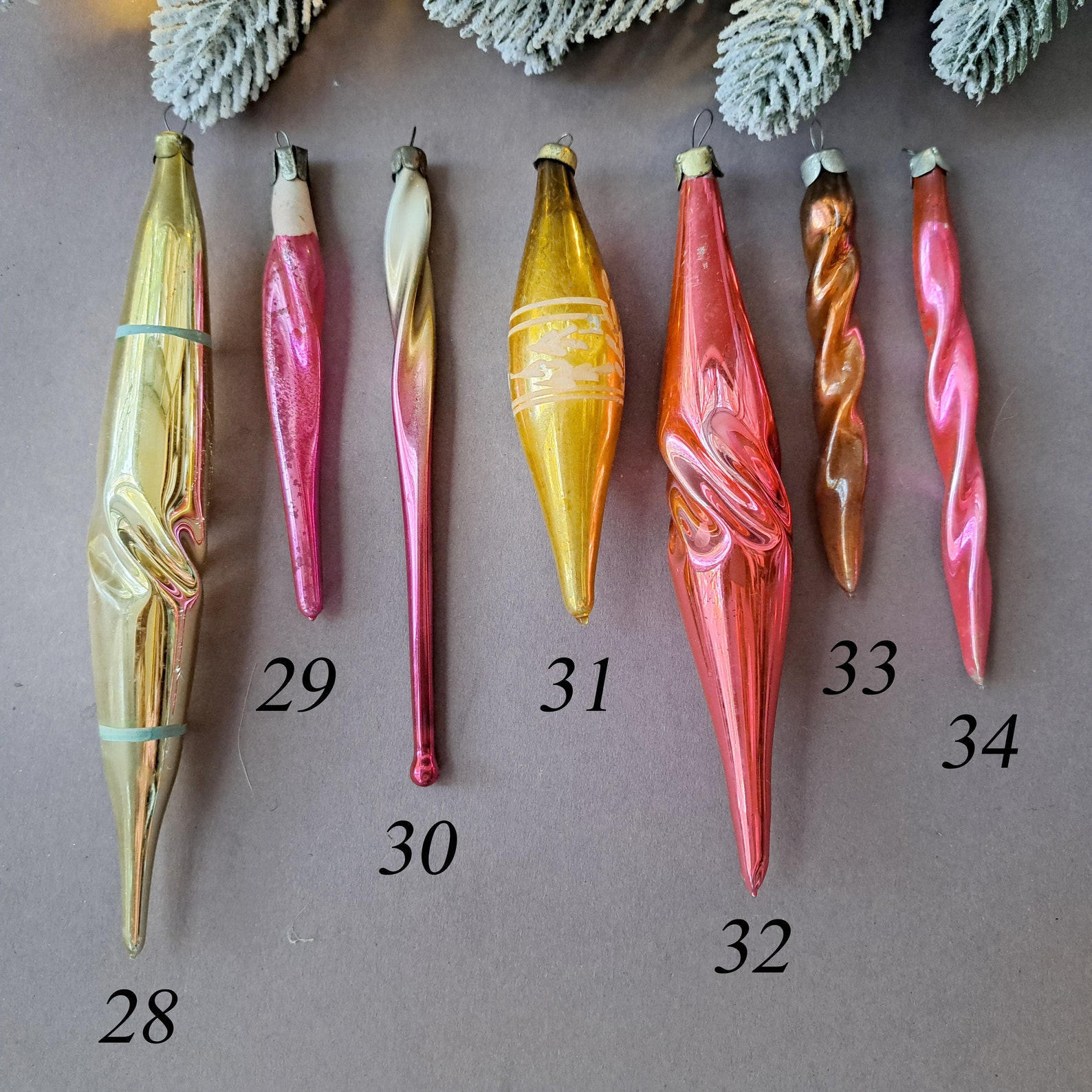 Glass Christmas Teardrop Icicle Ornaments Decor Vintage Xmas Etsy