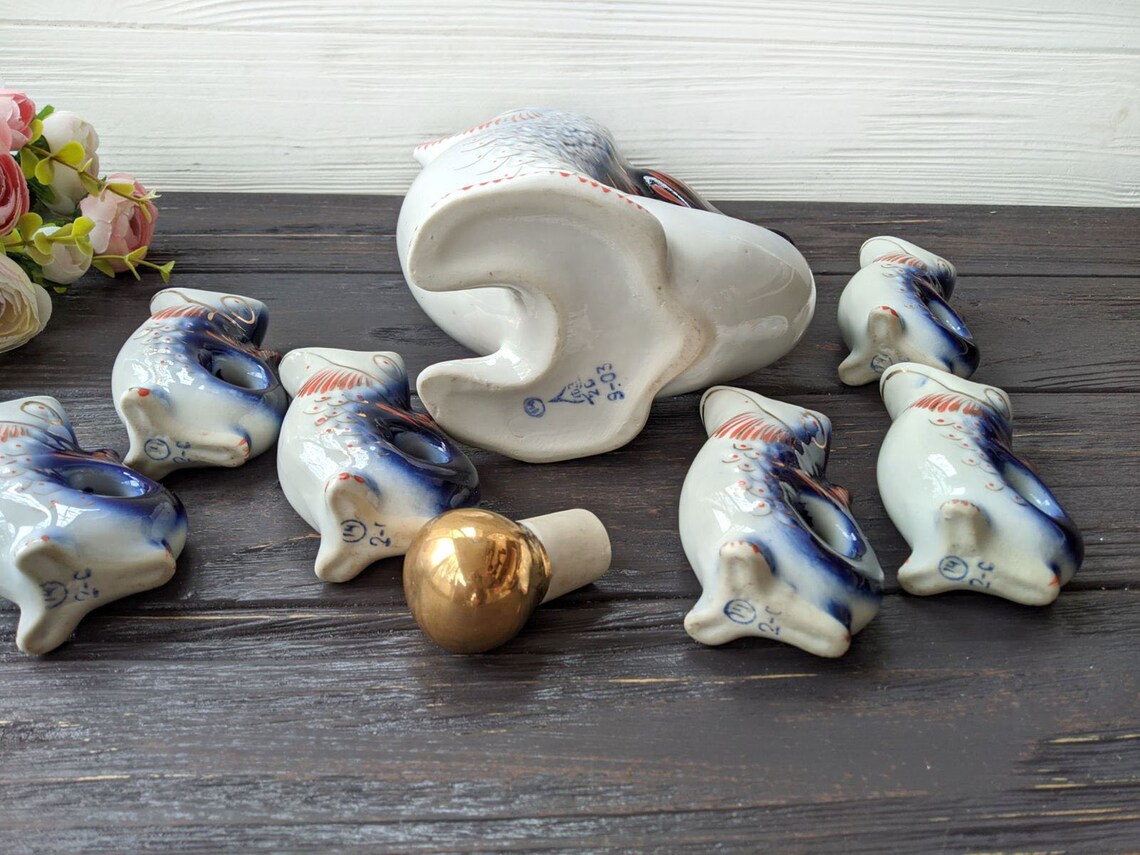 Fish decanter and 6 shot glasses Fish drinking set Etsy