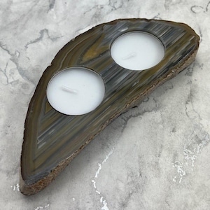 Natural Agate Tealight Candle Holder ~160x72mm | TLV082