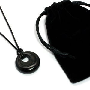 Obsidian Agogo Donut Halskette & Samtbeutel | NG46G