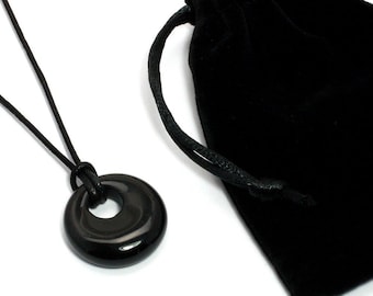 Obsidian Agogo Donut Necklace &amp; Velvet Pouch | NG46G