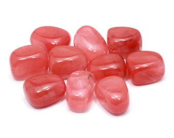 May include: A collection of ten tumbled red gemstone stones. The stones are smooth and polished, with a slightly translucent appearance.