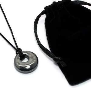 Hematite Agogo Donut Necklace &amp; Velvet Pouch | NG49G