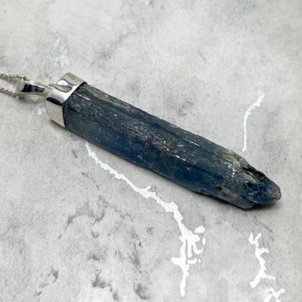 Blue Kyanite Healing Crystal 925 Silver Pendant ~57mm | PKY136