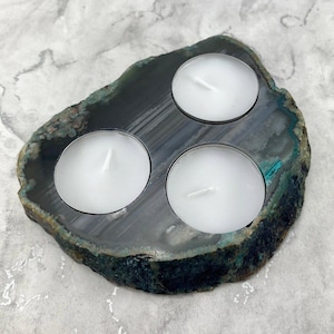 Natural Agate Tealight Candle Holder ~127x106mm | TLV078
