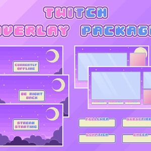 Twitch-overlaypakket geanimeerd pixelart nachtelijke hemel maan schattige overlay Kawaii