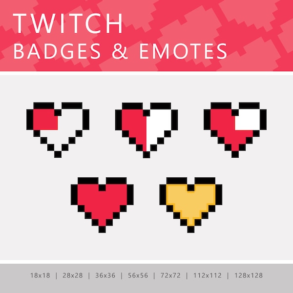 Twitch Sub Badges Emotes Bit Badges Cheer Badges Discord Emotes 8-Bit Legend Of Zelda Hearts