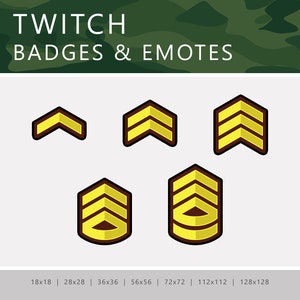 Insignes secondaires Twitch Emotes Insignes Bit Insignes Cheer Emotes Discord Grades militaires Soldat de l&#39;armée de l&#39;air