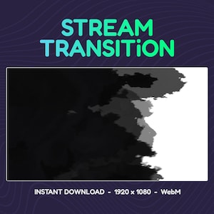 Stream Stinger Transition: Dark Black Watercolor Clouds (Digital Download)