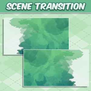Twitch Transition Clouds Watercolor Brush Stroke Cute Stream Stinger Transition Green Kawaii Overlay Scene Transition