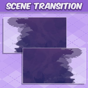 Twitch Transition Clouds Watercolor Brush Stroke Cute Stream Stinger Transition Purple Kawaii Overlay Scene Transition