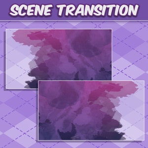 Twitch Transition Clouds Watercolor Brush Stroke Cute Stream Stinger Transition Purple Kawaii Overlay Scene Transition