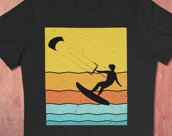 Kitesurfing T Shirt Gift For Water Sports Lover With Retro Vintage Sunset Kiteboarding Father's Day Tee Extreme Kitesurfer Design t-shirt