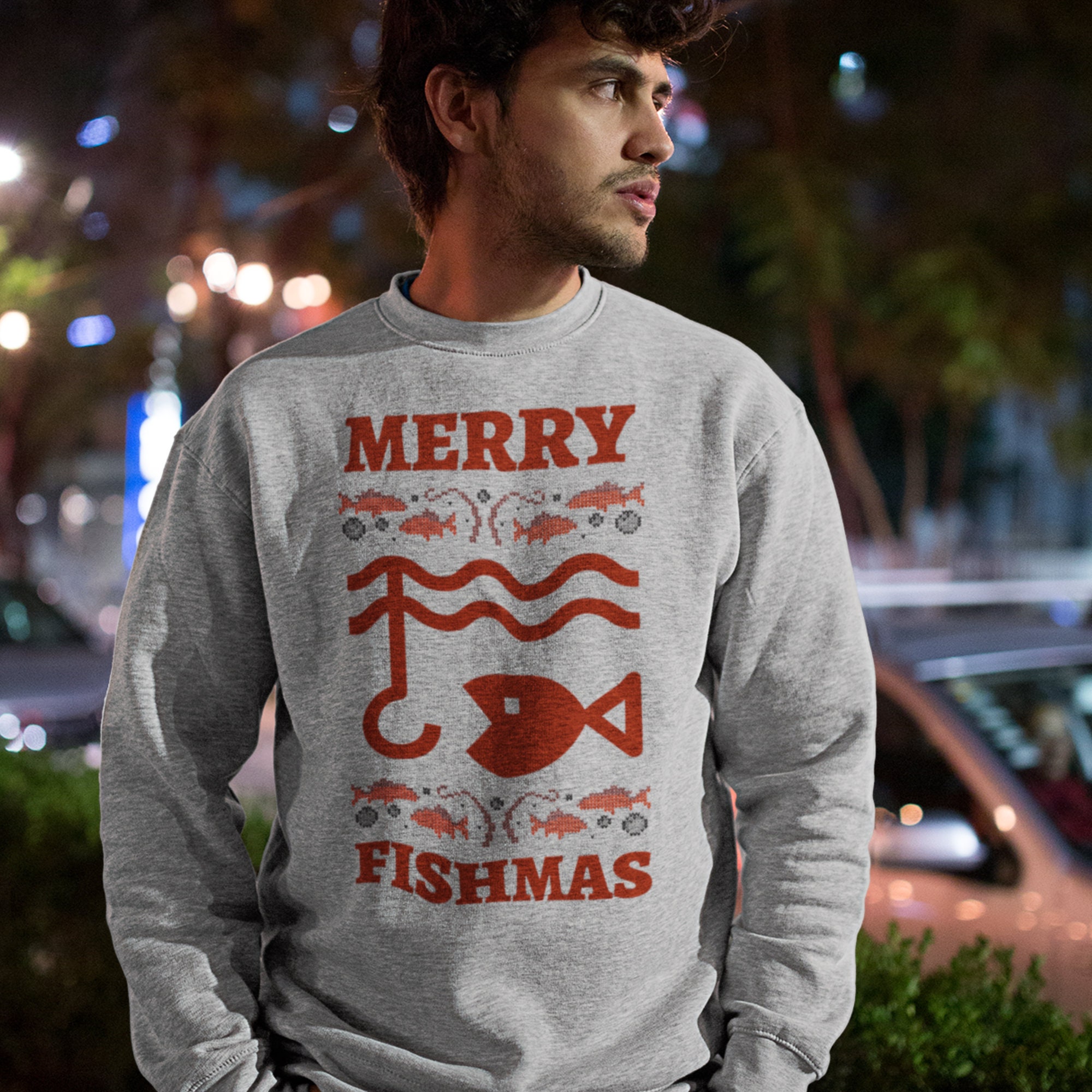 Merry Fishmas Ugly Christmas Sweatshirt, Funny Fishing Gift for