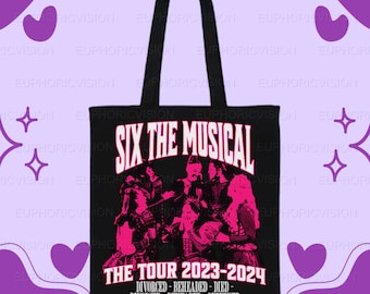 Six the Musical Tour Cast 2023-2024 Tote Bag Design (Black Tote)