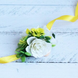 Yellow corsage wedding wrist corsage corsage for prom flower wrist corsage bridal corsage flower wristlet mothers corsage rustic corsage