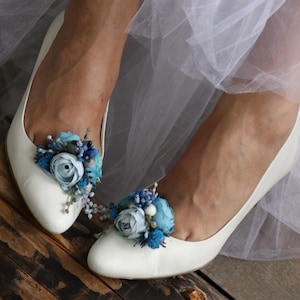 Blue wedding shoes clips navy shoe clip shoe clip wedding Floral Shoe Clips in Blue & Gray – Wedding, Prom Special Occasion Shoe Accessories