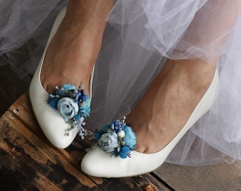 Blue wedding shoes clips navy shoe clip shoe clip wedding Floral Shoe Clips in Blue & Gray – Wedding, Prom Special Occasion Shoe Accessories
