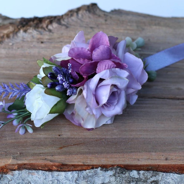 Purple corsage and boutonniere set lavender corsage flower wrist corsage rustic corsage lilac corsage purple boutonniere flower boutonniere