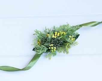 Yellow corsage flower wrist corsage bridal wrist corsage girl corsage fall corsage greenery corsage bridesmaid corsage boho corsage