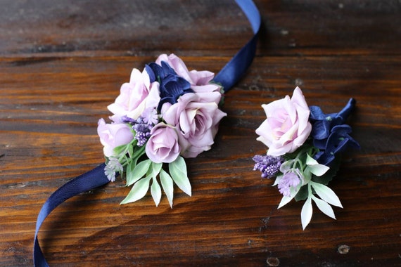 Plum Wedding Wrist Corsage and Boutonniere Set Purple Corsage -   Prom  flower bracelet, Corsage and boutonniere set, Corsage and boutonniere