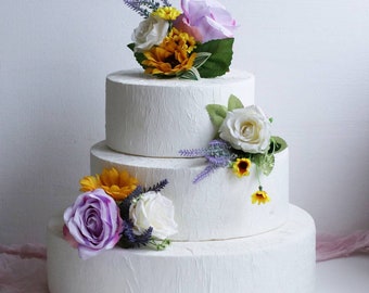 Sunflower wedding cake topper flowers floral cake topper purple topper lavender cake flower sunflower topper wedding cake flowers cake top