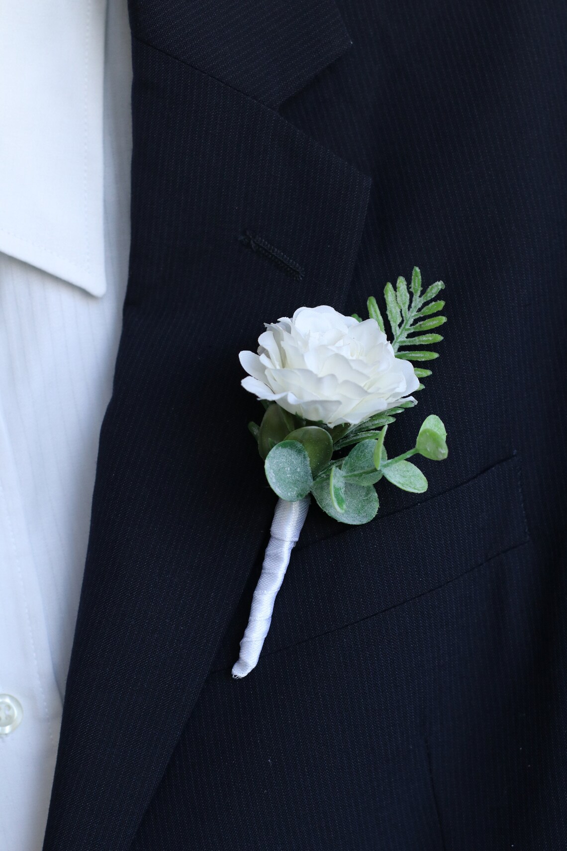 White boutonniere for men greenery boutonniere eucalyptus Etsy