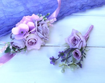 Lavender corsage purple corsage Lavender boutonniere lilac corsage flower wrist corsage purple boutonniere prom corsage lilac boutonniere