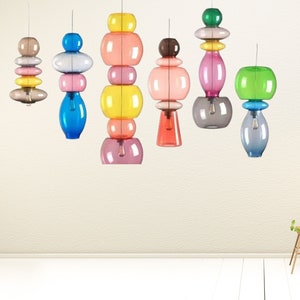 Glass Pendant Light - Chandelier for Kitchen Island - Modern Ceiling Light - Blown Glass Pendants for Bedroom - Multicolor Light for Living