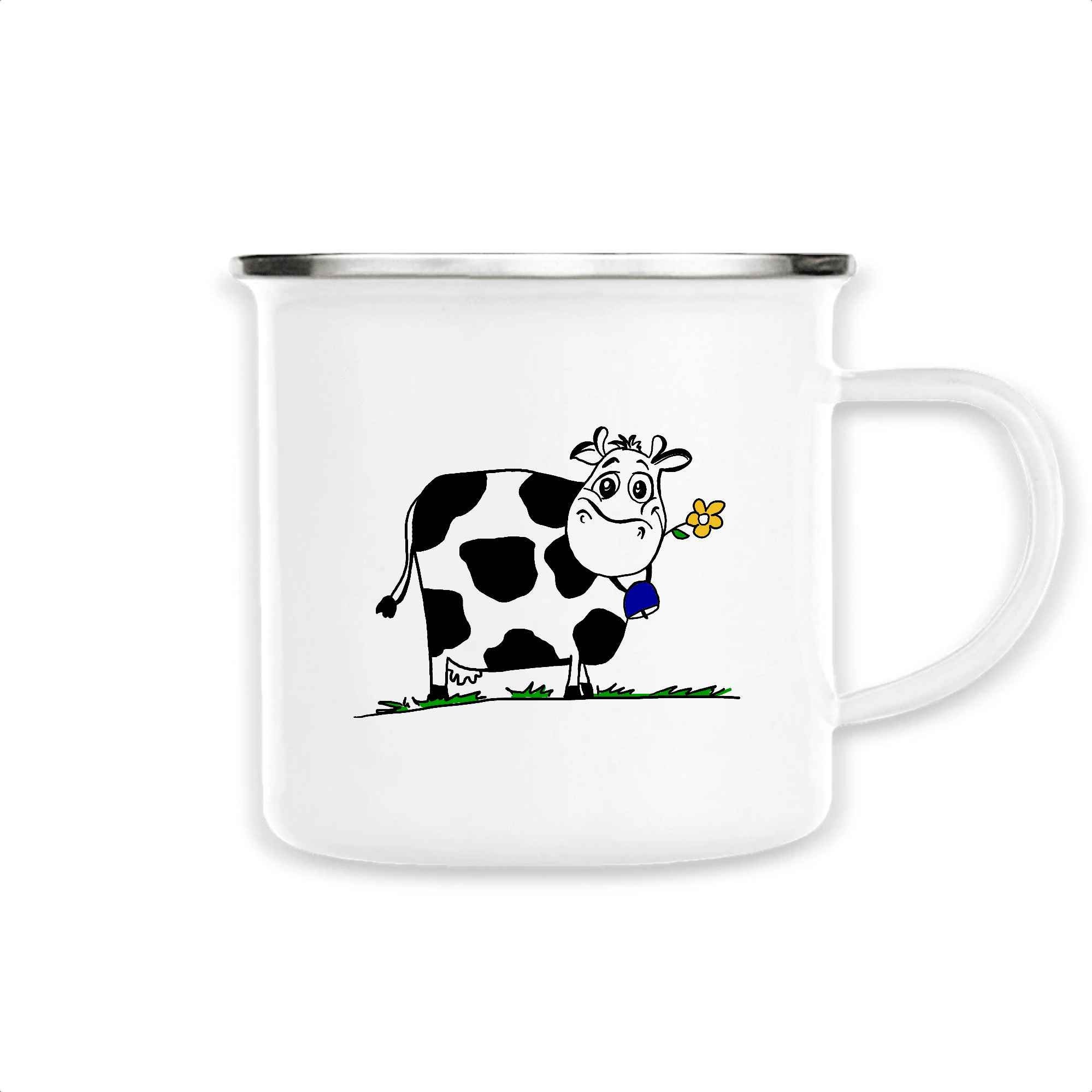 Mug Émaillé Personnalisable, Visuel Trop Mignon Vache Cloche Bleu