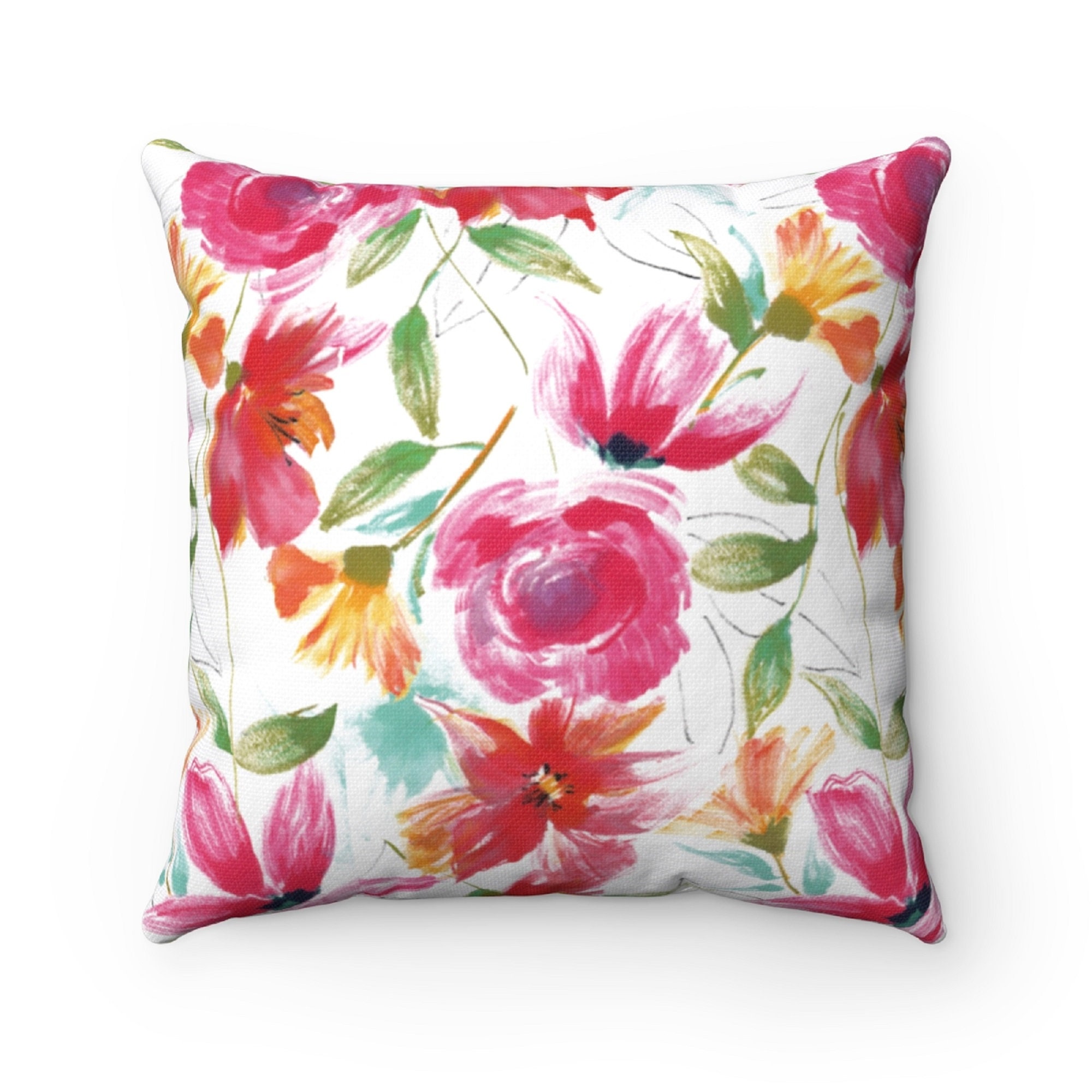 Coussin Décoratif, Feurs de Printemps Roses Tulipes, Bouquet Fleurs