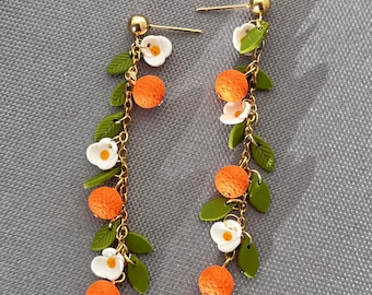 Orange Blossom Earrings | Citrus Dangle Earrings | Botanical Statement Jewelry