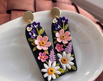 Blumengarten Ohrringe - bunte Blumen Ohrringe aus Polymer Clay - bunter Blumen Schmuck - bunter Blumenschmuck