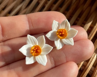 Daffodil Earrings | Floral Polymer Clay Jewelry | Flower Studs