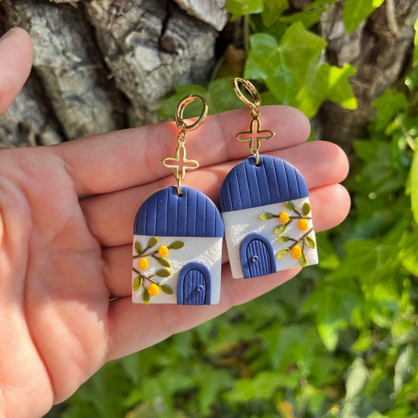 Santorini polymer clay earrings