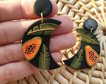 Papaya moon - polymer clay earrings