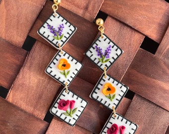 Gestickte Ton Ohrringe - florale Stickerei Ohrringe - gestickte Blumen Ohrringe
