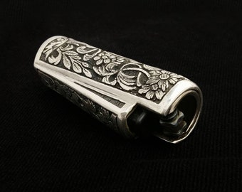 Athumani Hand Engraved Silver Case Holder Cover for  Mini Clipper Lighter
