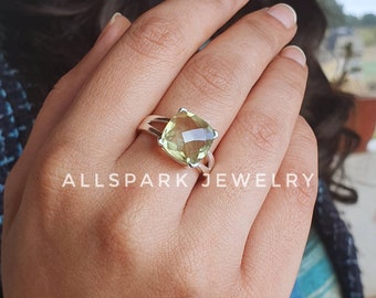 Supply Jewelry Greatest Seller Gift for Mother Rings Genuine Gems Round Faceted Lemon Quartz Ring 925 Silver Yellow Lemon Quartz Genuine Gems Ring