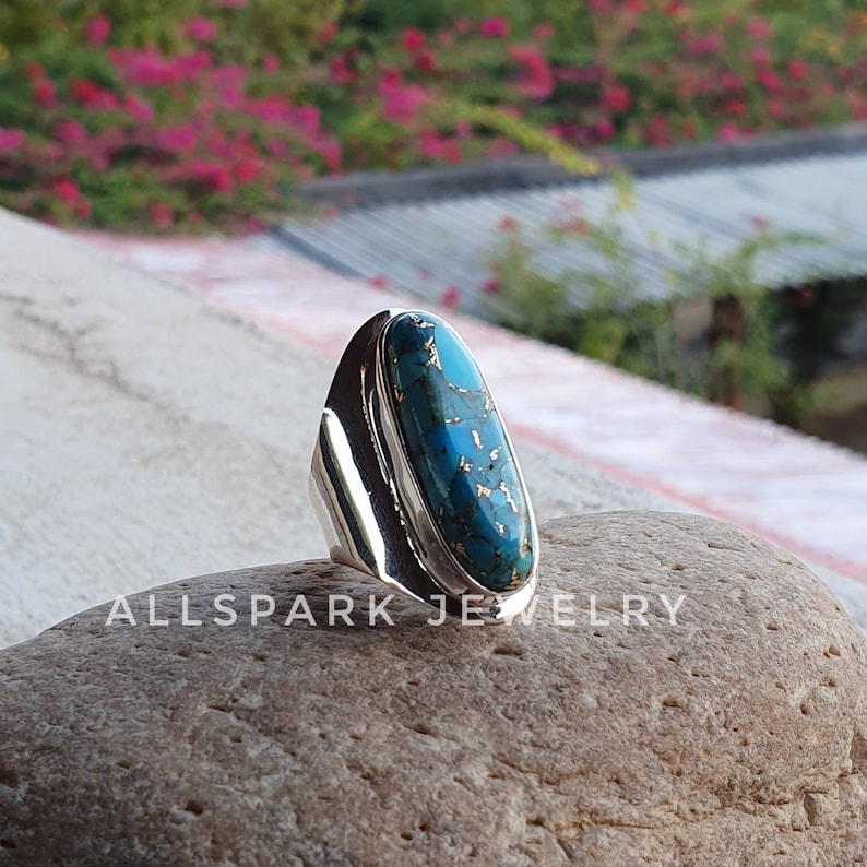 Sterling Silver statement ring Excellent Quality gem Natural Mohave Turquoise Ring