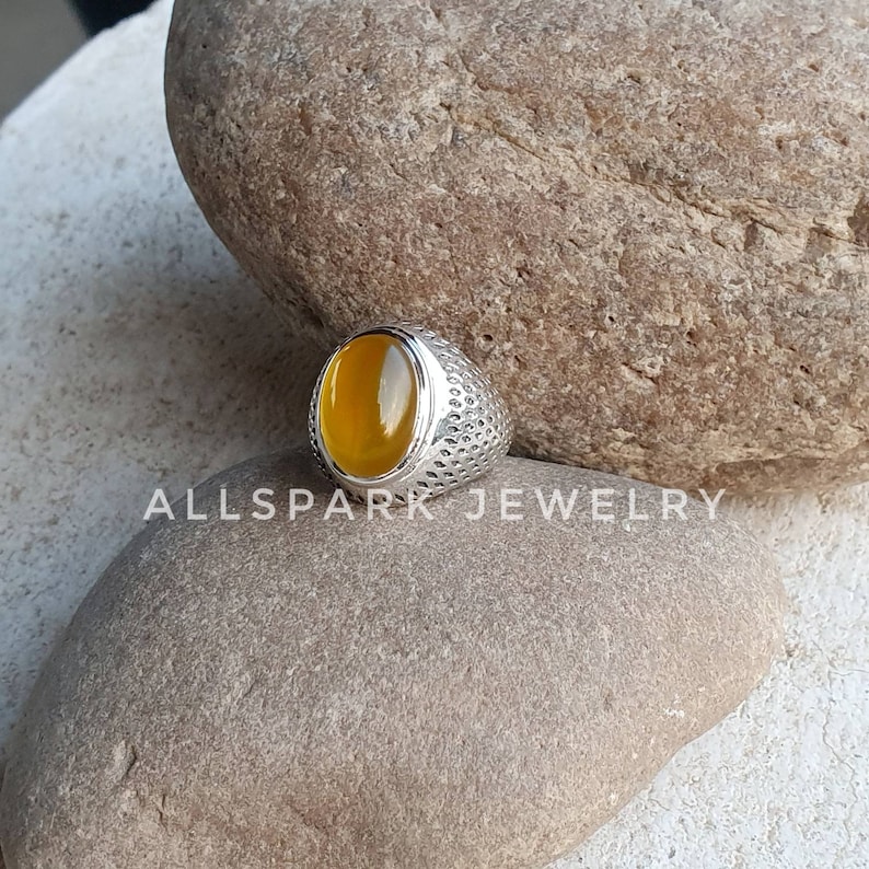 Excellent Quality gem statement ring Mango Chalcedony Ring Sterling Silver