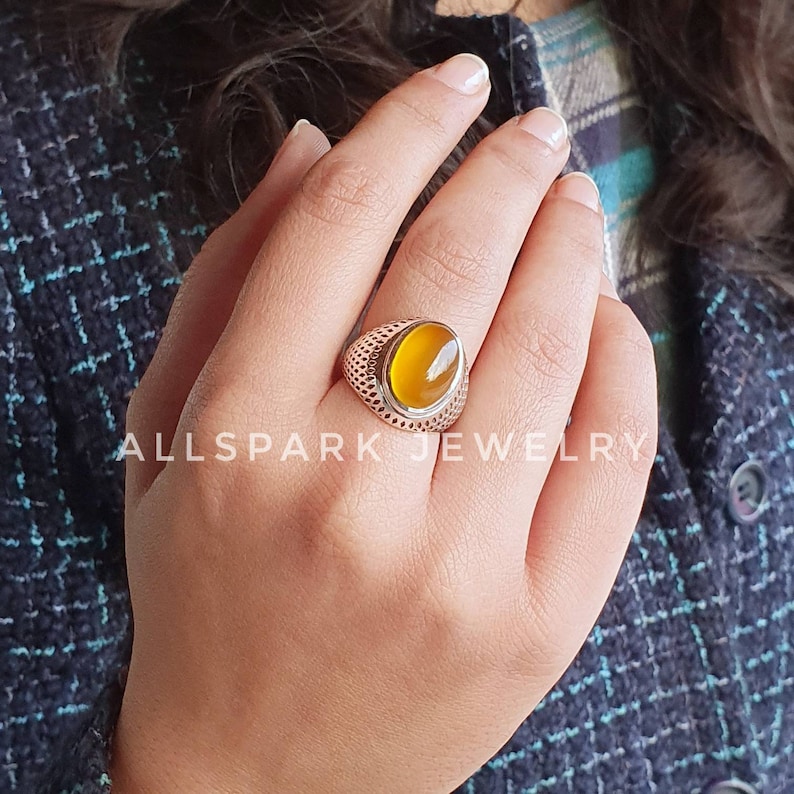 Excellent Quality gem statement ring Mango Chalcedony Ring Sterling Silver