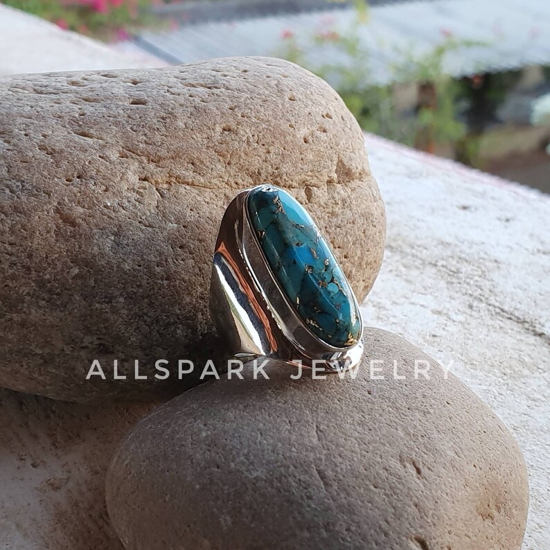 Sterling Silver statement ring Excellent Quality gem Natural Mohave Turquoise Ring
