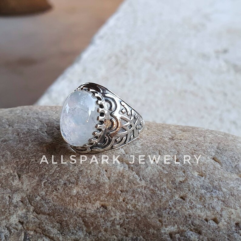 statement ring Natural Rainbow Moonstone Ring Sterling Silver Excellent Quality gem