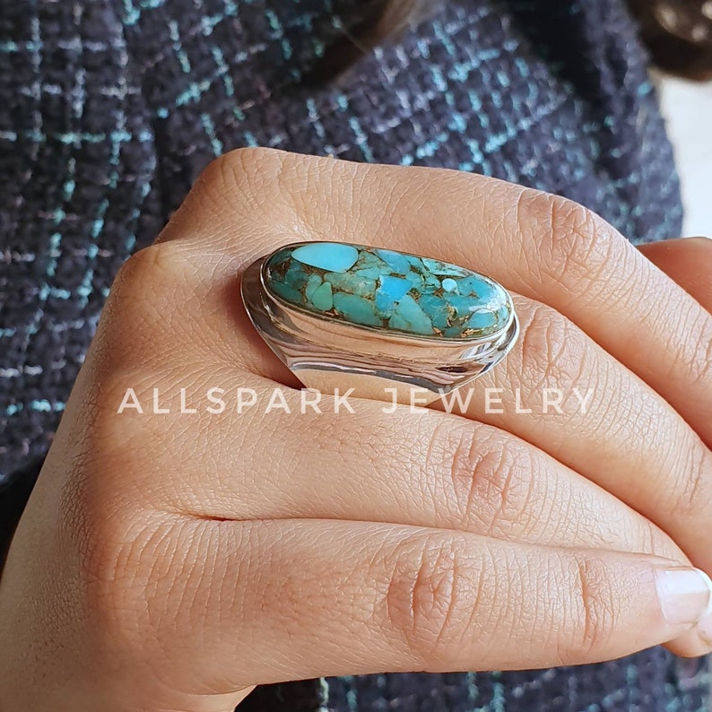 Sterling Silver statement ring Excellent Quality gem Natural Mohave Turquoise Ring