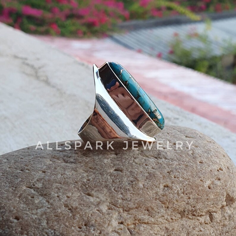 Sterling Silver statement ring Excellent Quality gem Natural Mohave Turquoise Ring